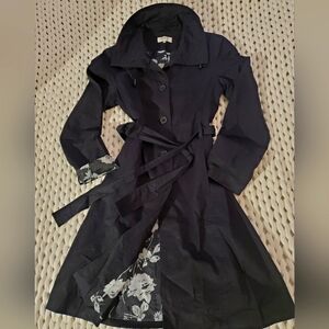 Super Classy! Ladies, XS, Black And Floral, Trench Coat